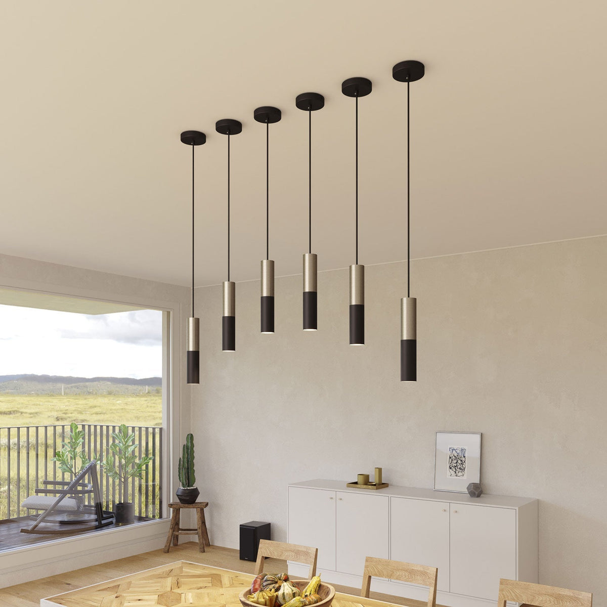 Tub-E14, doppeltes Metallrohr für Spot mit E14-Doppelmutter-Fassung – Schwarz und satiniertes Titan – Ansicht 5