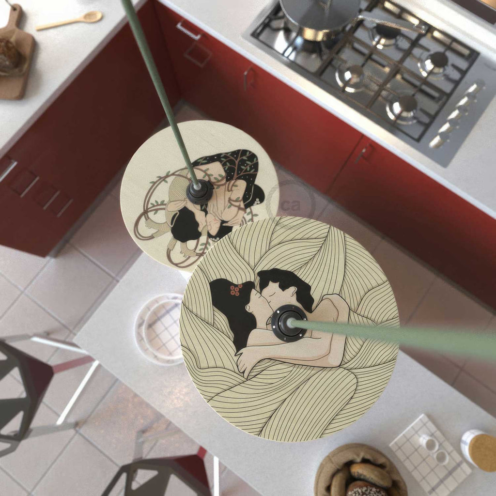 UFO-Lampenschirm aus Holz, Special Edition Italienische Illustratoren, beidseitig verwendbar, Durchmesser 33 cm – Carolina Zuniga – Ansicht 2