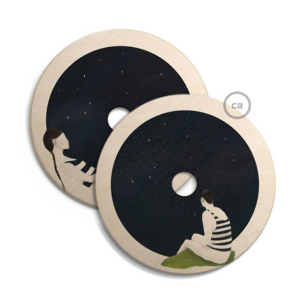 UFO-Lampenschirm aus Holz, Special Edition Italienische Illustratoren, beidseitig verwendbar, Durchmesser 33 cm – Chiara Fucà