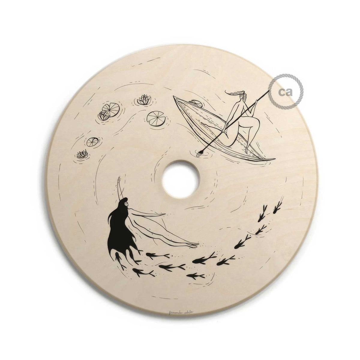 UFO-Lampenschirm aus Holz, Special Edition Italienische Illustratoren, beidseitig, Durchmesser 33 cm – Fernando Cobelo – Ansicht 5