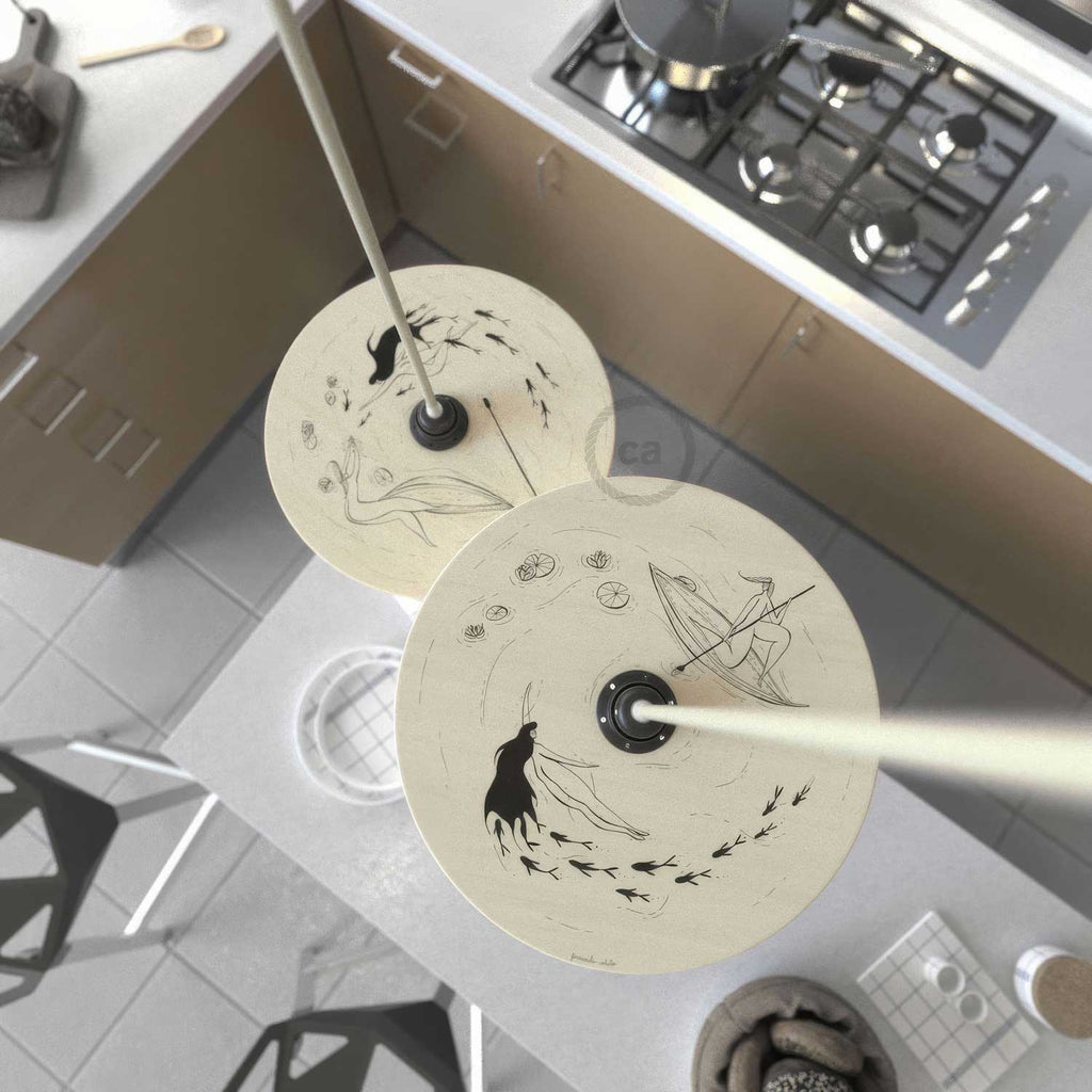UFO-Lampenschirm aus Holz, Special Edition Italienische Illustratoren, beidseitig, Durchmesser 33 cm – Fernando Cobelo – Ansicht 2